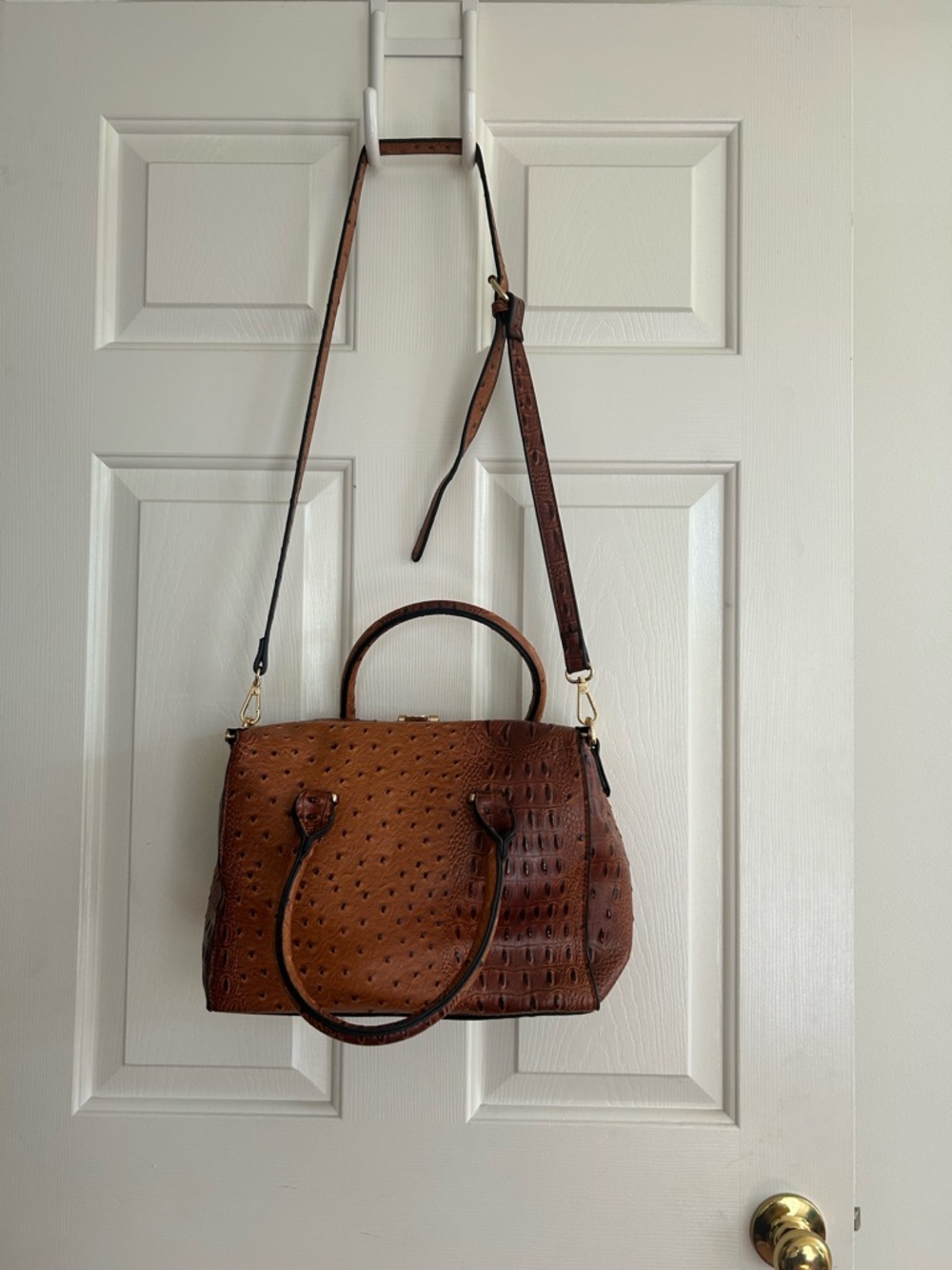 Textured Brown Satchel Handbag with Removable Crossbody Strap